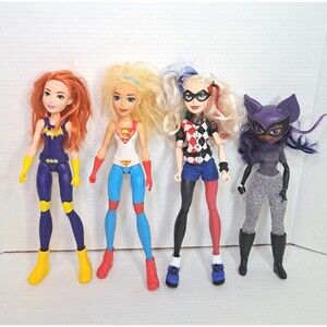 DC Comics Superhero Girl Dolls Lot 4 Super Girl Cat Women Harley Quinn Bat Girl